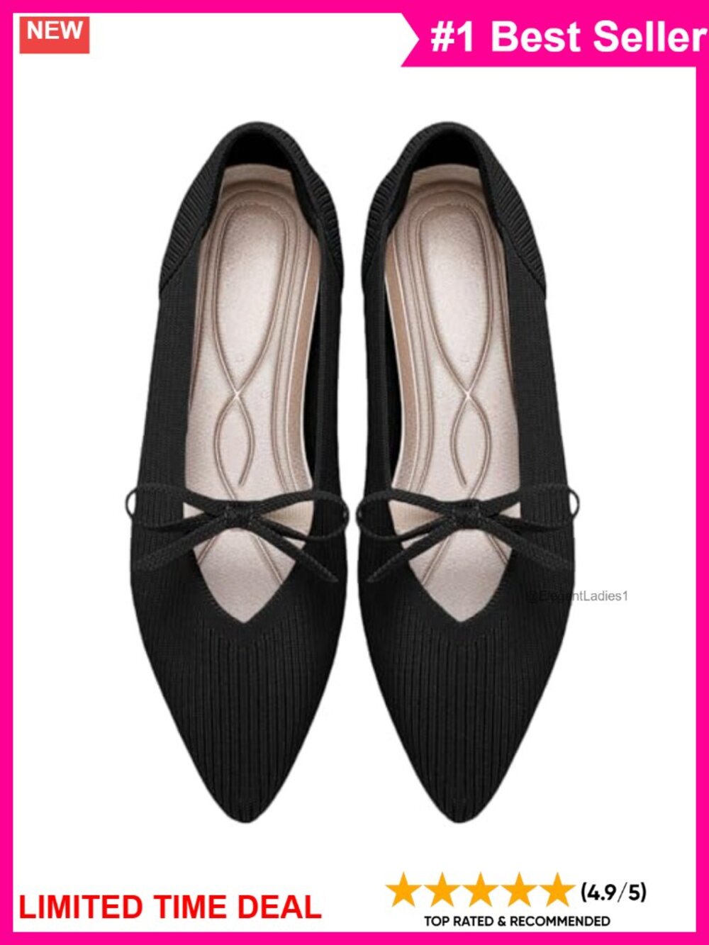 Women's Pointed Toe Knit Ballet Flats with Bow Mary Jane Comfortable Washable